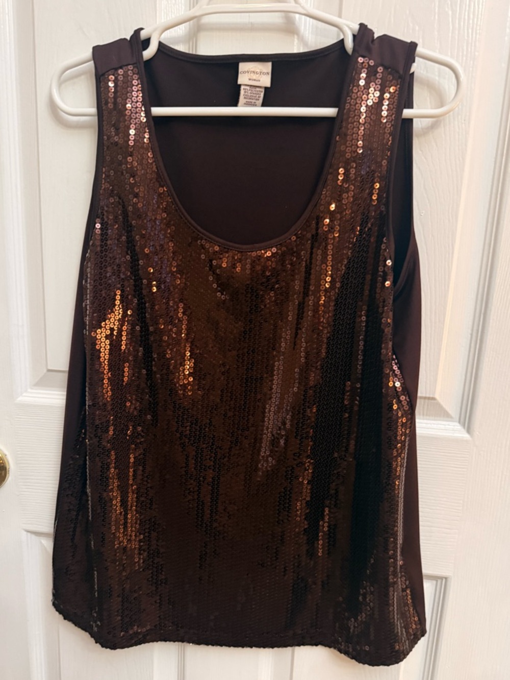 Covington Brown Sequin Sleeveless Tank Top